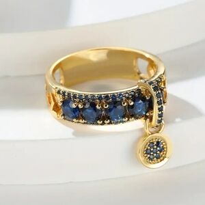 Elegant 18k Gold plated Simulated Sapphire Disc Pendant Ring